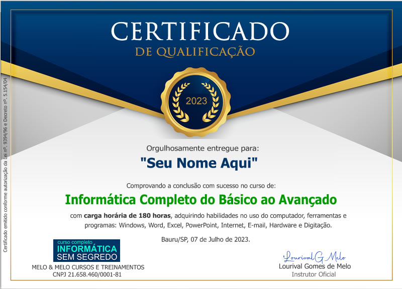 Certificado de Informática Completo do Básico ao Avançado para Mercado de Trabalho